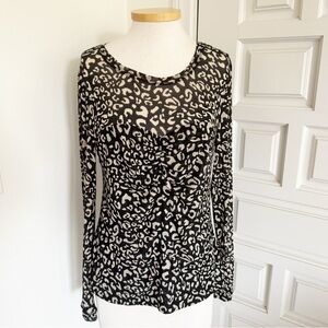 Cabi Black White Animal Leopard Print Top Sheer Blouse Long Sleeve Medium